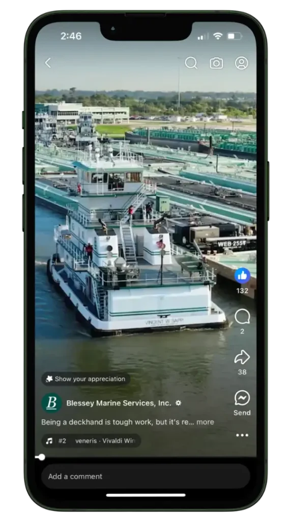 Merit Media Maritime Marketing for Blessey Marine Services Content Creation, Drone Footage, Videography, Barge, Towboat